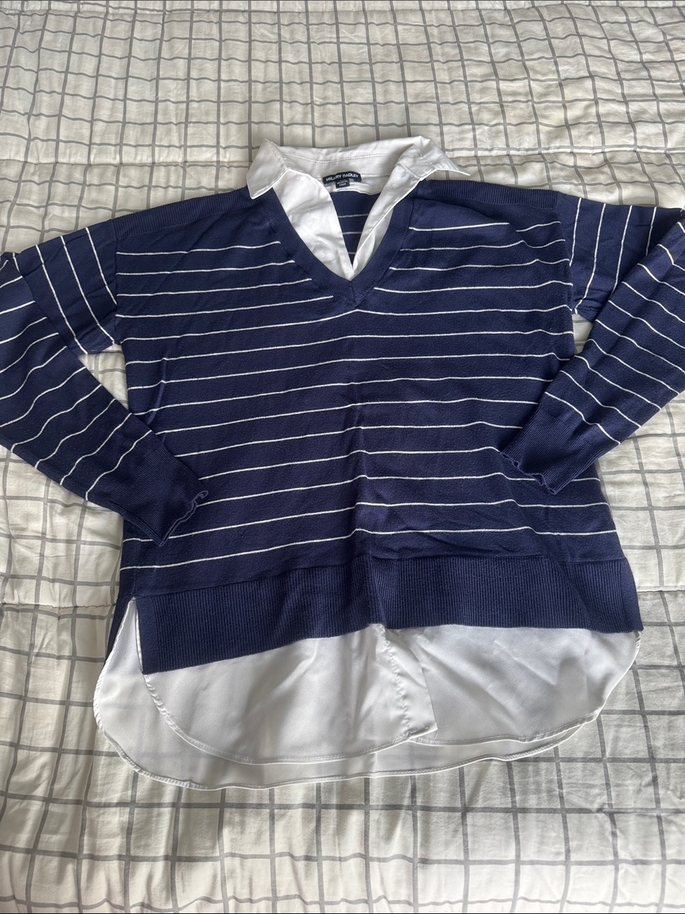 Hillary Radley Navy Striped V-Neck Layered Pullover – Polo Ralph Lauren
